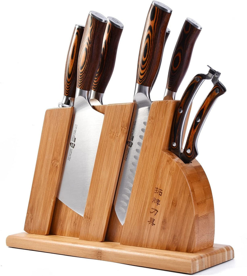 TUO Knife Set 8Pcs, Japanese Kitchen Chef Knives Set with Wooden Block, Including Honing Steel and Shears, Forged German HC Steel with Comfortable Pakkawood Handle, Fiery Series Come with Gift Box Home & Garden > Kitchen & Dining > Kitchen Tools & Utensils > Kitchen Knives TUO 8 pcs knife block set  