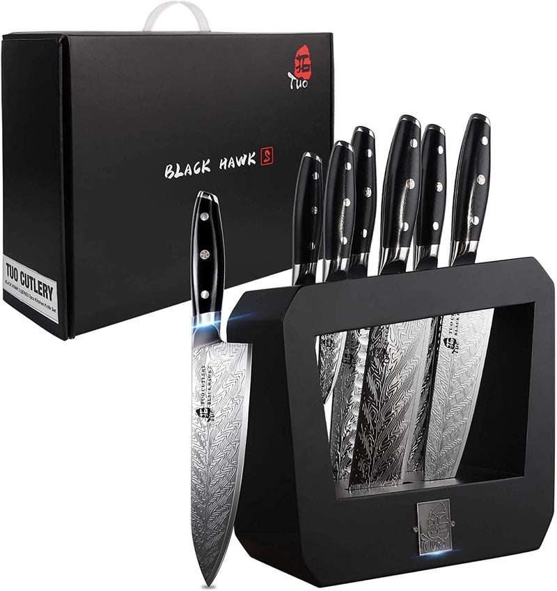 TUO Knife Set - Kitchen Knife Set with Wooden Block 7 Pieces - G10 Full Tang Ergonomic Handle - BLACK HAWK S SERIES with Gift Box Home & Garden > Kitchen & Dining > Kitchen Tools & Utensils > Kitchen Knives TUO knife set 7 pcs  