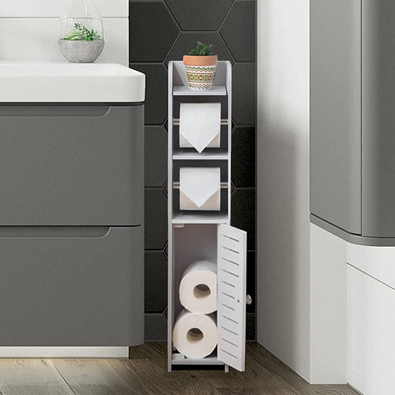 TUOXINEM Small Bathroom Storage Cabinet for Small Spaces, over the Toilet Storage Cabinet for Skinny Bathroom Storage Corner Floor, Slim Toilet Paper Storage Cabinet with 2 Doors & Shelves (White) Home & Garden > Household Supplies > Storage & Organization TuoxinEM White 30''H（with 2 rollers) 