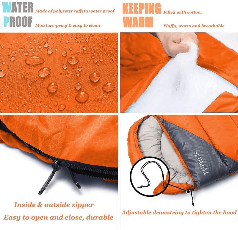 Tuphen- Sleeping Bags for Adults Kids Boys Girls Backpacking Hiking Camping Cotton Liner, Cold Warm Weather 4 Seasons Winter, Fall, Spring, Summer, Indoor Outdoor Use, Lightweight & Waterproof Sporting Goods > Outdoor Recreation > Camping & Hiking > Sleeping Bags tuphen   