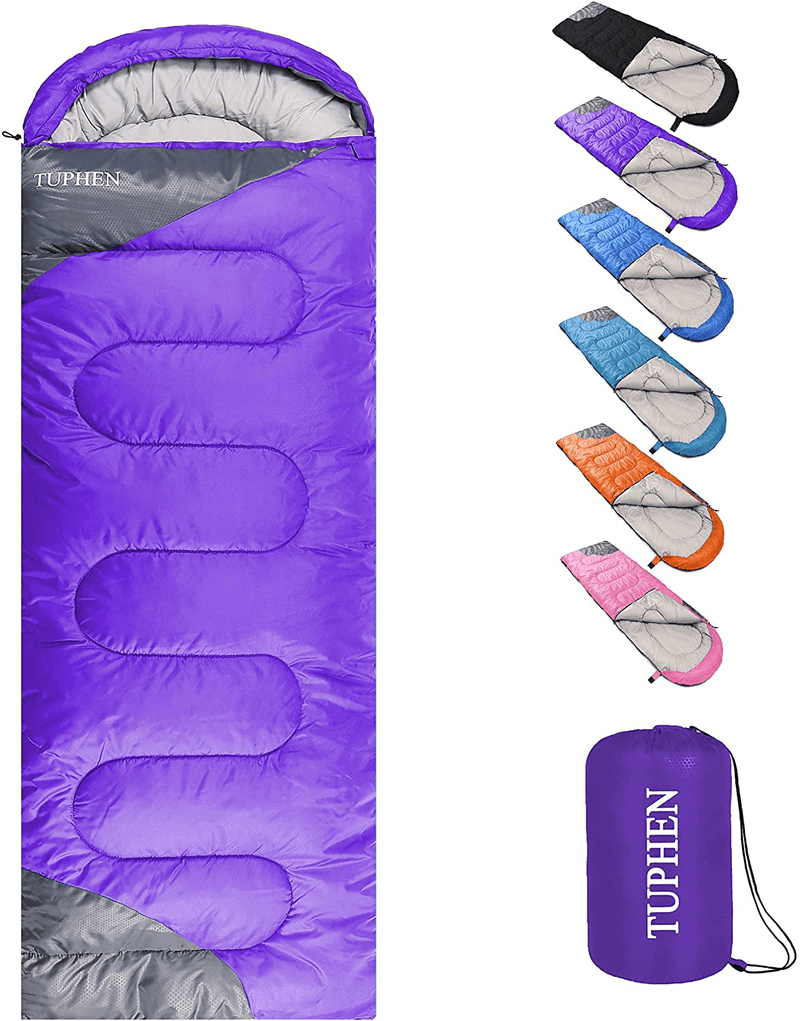 Tuphen- Sleeping Bags for Adults Kids Boys Girls Backpacking Hiking Camping Cotton Liner, Cold Warm Weather 4 Seasons Winter, Fall, Spring, Summer, Indoor Outdoor Use, Lightweight & Waterproof Sporting Goods > Outdoor Recreation > Camping & Hiking > Sleeping Bags tuphen Purple Grey Single 86.6" x 29.5" 