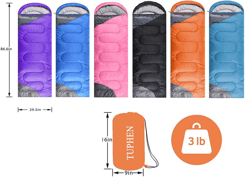 Tuphen- Sleeping Bags for Adults Kids Boys Girls Backpacking Hiking Camping Cotton Liner, Cold Warm Weather 4 Seasons Winter, Fall, Spring, Summer, Indoor Outdoor Use, Lightweight & Waterproof Sporting Goods > Outdoor Recreation > Camping & Hiking > Sleeping Bags tuphen   