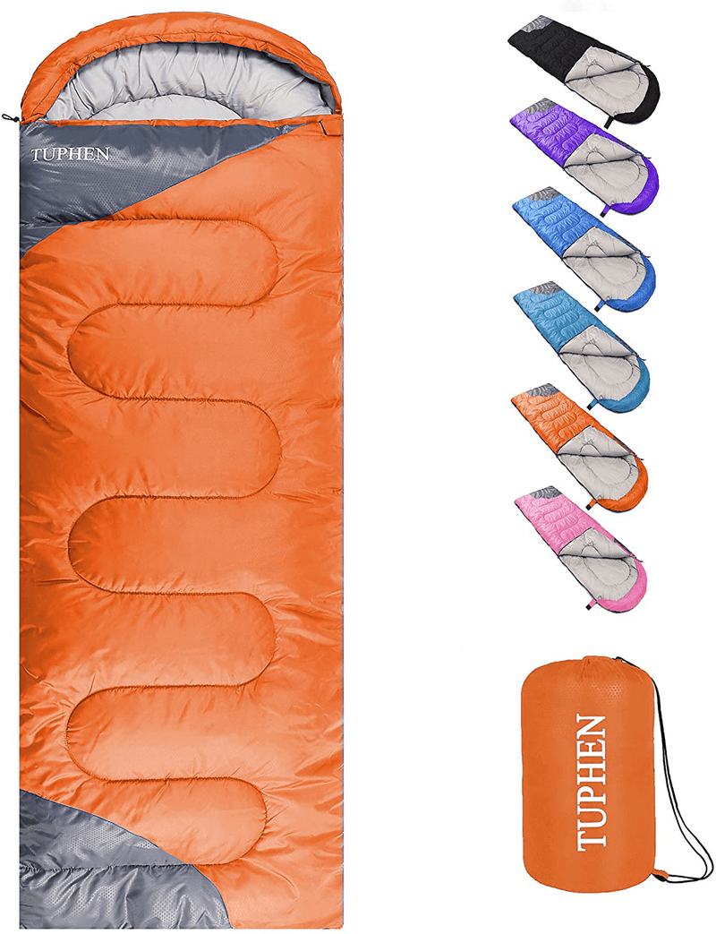 Tuphen- Sleeping Bags for Adults Kids Boys Girls Backpacking Hiking Camping Cotton Liner, Cold Warm Weather 4 Seasons Winter, Fall, Spring, Summer, Indoor Outdoor Use, Lightweight & Waterproof Sporting Goods > Outdoor Recreation > Camping & Hiking > Sleeping Bags tuphen Orange Grey Single 86.6" x 29.5" 