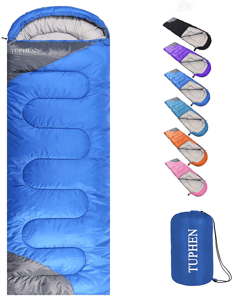 Tuphen- Sleeping Bags for Adults Kids Boys Girls Backpacking Hiking Camping Cotton Liner, Cold Warm Weather 4 Seasons Winter, Fall, Spring, Summer, Indoor Outdoor Use, Lightweight & Waterproof Sporting Goods > Outdoor Recreation > Camping & Hiking > Sleeping Bags tuphen Blue Grey Single 86.6" x 29.5" 