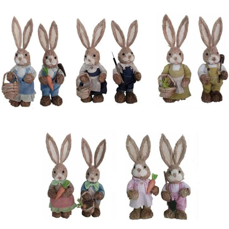 Tureclos Simulation Straw Rabbit Bunny Easter Decorations Cute Holiday Decor Supplies for Table Bedside Home & Garden > Decor > Seasonal & Holiday Decorations TureClos   