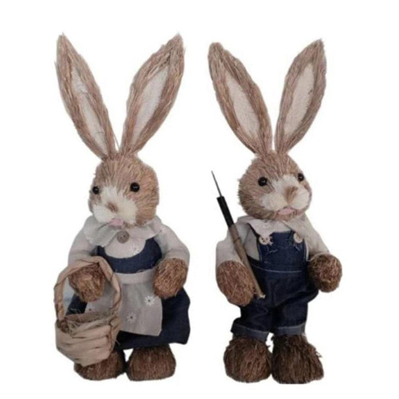 Tureclos Simulation Straw Rabbit Bunny Easter Decorations Cute Holiday Decor Supplies for Table Bedside Home & Garden > Decor > Seasonal & Holiday Decorations TureClos Set C  