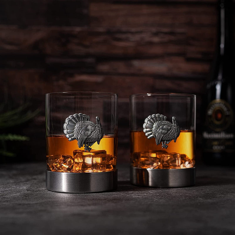 Turkey Whiskey Glasses Set of 2 by the Wine Savant, Old Fashioned Whiskey, Rum, Brandy, Scotch Glasses, Elegant Badge, Thanksgiving 11 OZ, Gifts for Men, Women, Pheasant Quail Hunting Gifts Glass Home & Garden > Kitchen & Dining > Tableware > Drinkware The Wine Savant   
