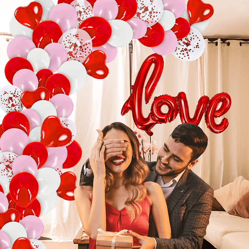 TURNMEON 105Pcs Valentine'S Day Balloon Arch Garland Kit, 12" 10" 5" Red Pink White Confetti Latex Balloon Red Love Heart Balloons Valentines Decorations Anniversary Wedding Engagement Party Supplies Home & Garden > Decor > Seasonal & Holiday Decorations TURNMEON   
