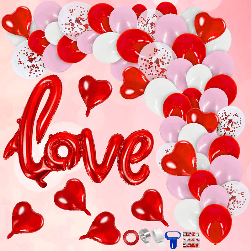 TURNMEON 105Pcs Valentine'S Day Balloon Arch Garland Kit, 12" 10" 5" Red Pink White Confetti Latex Balloon Red Love Heart Balloons Valentines Decorations Anniversary Wedding Engagement Party Supplies Home & Garden > Decor > Seasonal & Holiday Decorations TURNMEON   