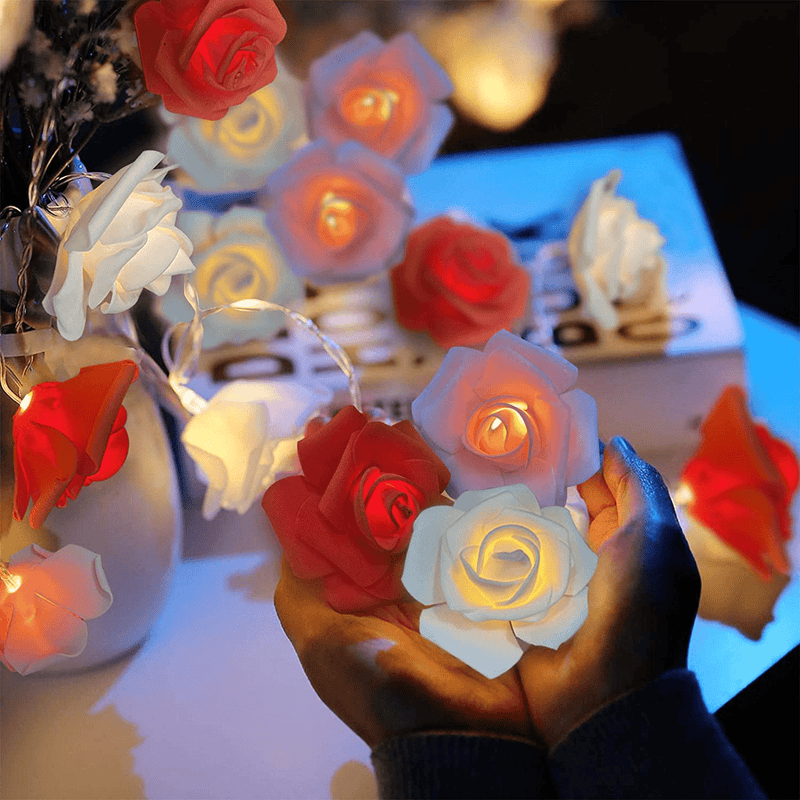 TURNMEON 10Ft 30Led Rose Light Valentines Day Decoration Flower String Lights Red Pink White Rose Battery Power Artificial Flowers Garland Lights Indoor Outdoor Decor Valentines Home Party(Warm White) Home & Garden > Decor > Seasonal & Holiday Decorations TURNMEON   