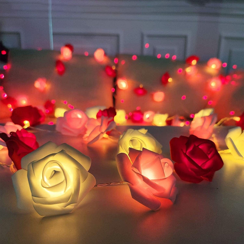 TURNMEON 10Ft 30Led Rose Light Valentines Day Decoration Flower String Lights Red Pink White Rose Battery Power Artificial Flowers Garland Lights Indoor Outdoor Decor Valentines Home Party(Warm White) Home & Garden > Lighting > Light Ropes & Strings TURNMEON   