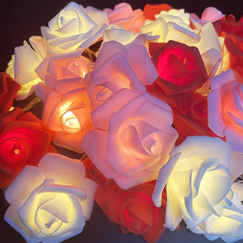 TURNMEON 10Ft 30Led Rose Light Valentines Day Decoration Flower String Lights Red Pink White Rose Battery Power Artificial Flowers Garland Lights Indoor Outdoor Decor Valentines Home Party(Warm White) Home & Garden > Lighting > Light Ropes & Strings TURNMEON   