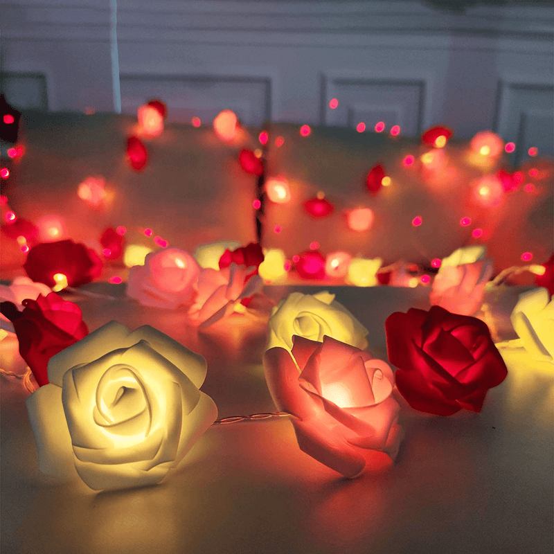TURNMEON 10Ft 30Led Rose Light Valentines Day Decoration Flower String Lights Red Pink White Rose Battery Power Artificial Flowers Garland Lights Indoor Outdoor Decor Valentines Home Party(Warm White) Home & Garden > Decor > Seasonal & Holiday Decorations TURNMEON   