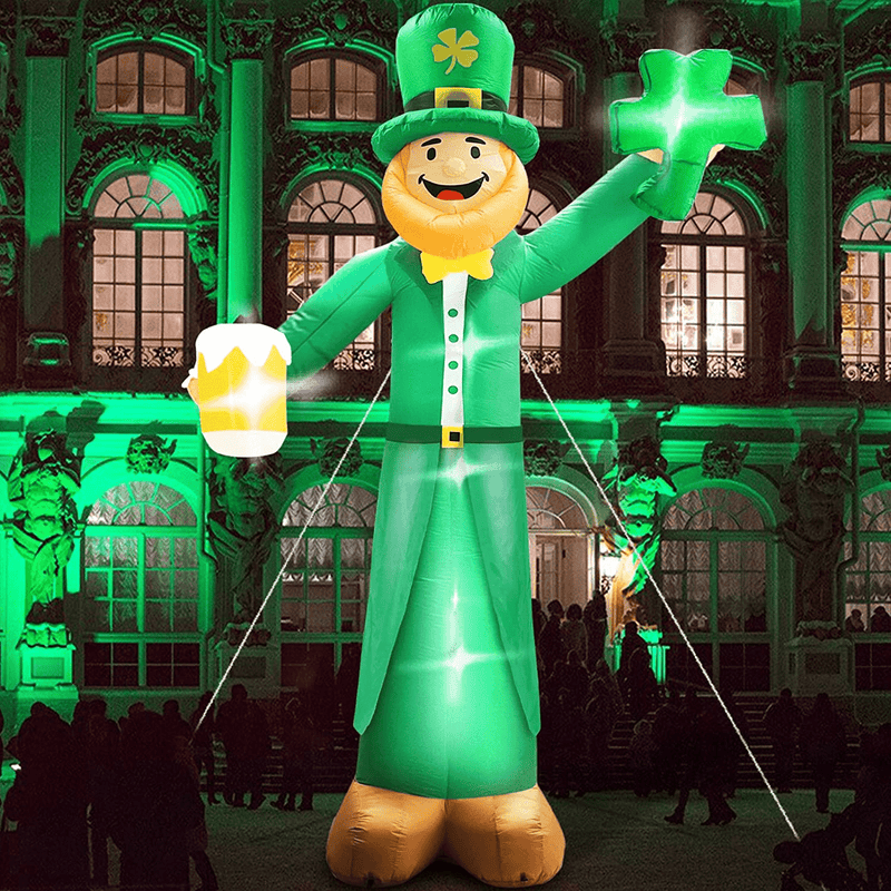 TURNMEON 12 Foot Giant St.Patricks Day Inflatables Outdoor Decorations Blow up Leprechaun Hold Shamrocks Beer Led Lights Tether Stakes St. Patricks Decorations Yard Lawn Garden Home Party Indoor Decor Arts & Entertainment > Party & Celebration > Party Supplies TURNMEON   