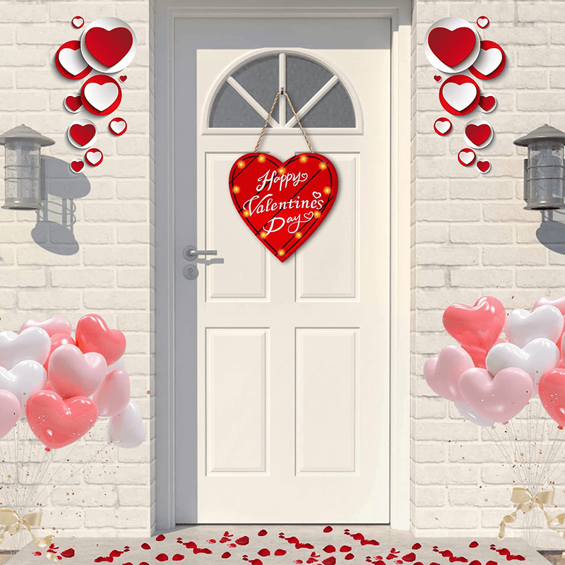 TURNMEON 12" Happy Valentine'S Day Heart Sign Wreath Lights Timer for Front Door Decor, Battery Operated Red Love Plaque Hanging Wooden Sign Valentines Decoration Home Outdoor Indoor Porch Window Wall Home & Garden > Decor > Seasonal & Holiday Decorations TURNMEON   