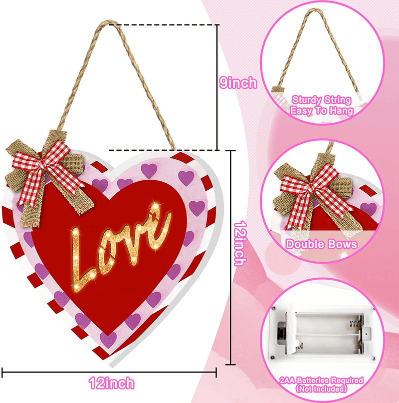 TURNMEON 12" Lighted Valentine'S Day Wreath for Front Door, Love Heart Sign Valentines Decorations with Timer Battery Operated Hanging Wooden Wreath Valentines Day Decor Home Outdoor Indoor Wall Porch Home & Garden > Decor > Seasonal & Holiday Decorations TURNMEON   