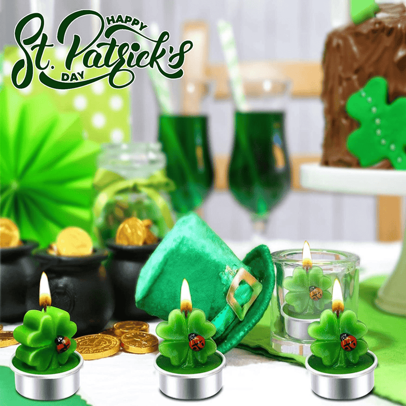 TURNMEON 12 Pcs St. Patrick’S Day Shamrocks Tealight Candles St Patrick'S Day Decorations Lights Lucky Green Clovers Candles St. Patrick’S Decoration Indoor Home Table Decor Irish Party Favors Gifts Arts & Entertainment > Party & Celebration > Party Supplies TURNMEON   