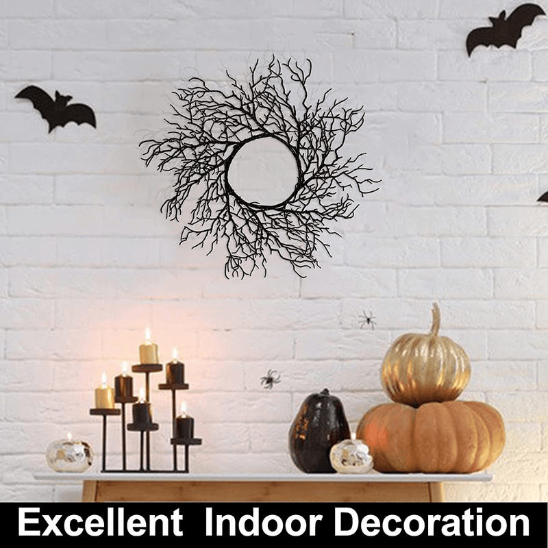 TURNMEON 15 Inch Halloween Wreath for Front Door Halloween Decorations Black Glittered Twigs Scary Artificial Wreath Hanging for Halloween Decor Indoor Outdoor Home Party Porch Door Wall Decor Arts & Entertainment > Party & Celebration > Party Supplies TURNMEON   