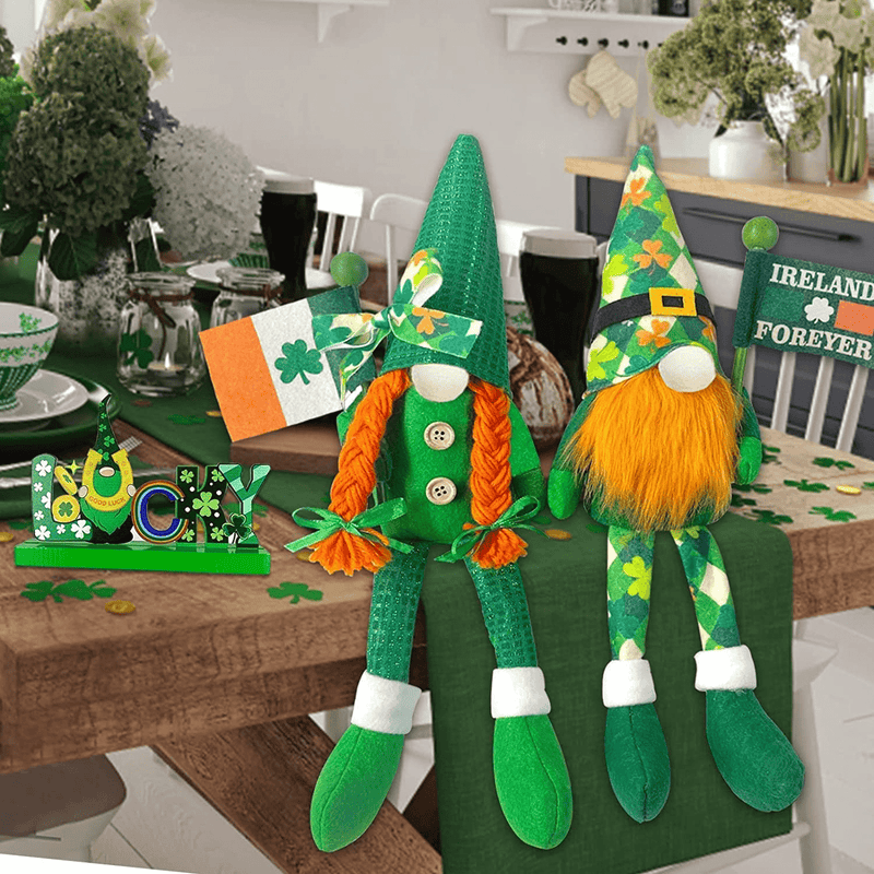 TURNMEON 2 Pack St.Patrick'S Day Gnome Plush Green Irish Gnomes St. Patrick'S Day Decorations Leprechaun Figurine Hold Flag Handmade Swedish Scandinavian Tomte Doll Elf Home Table Ornaments Gifts Arts & Entertainment > Party & Celebration > Party Supplies TURNMEON   