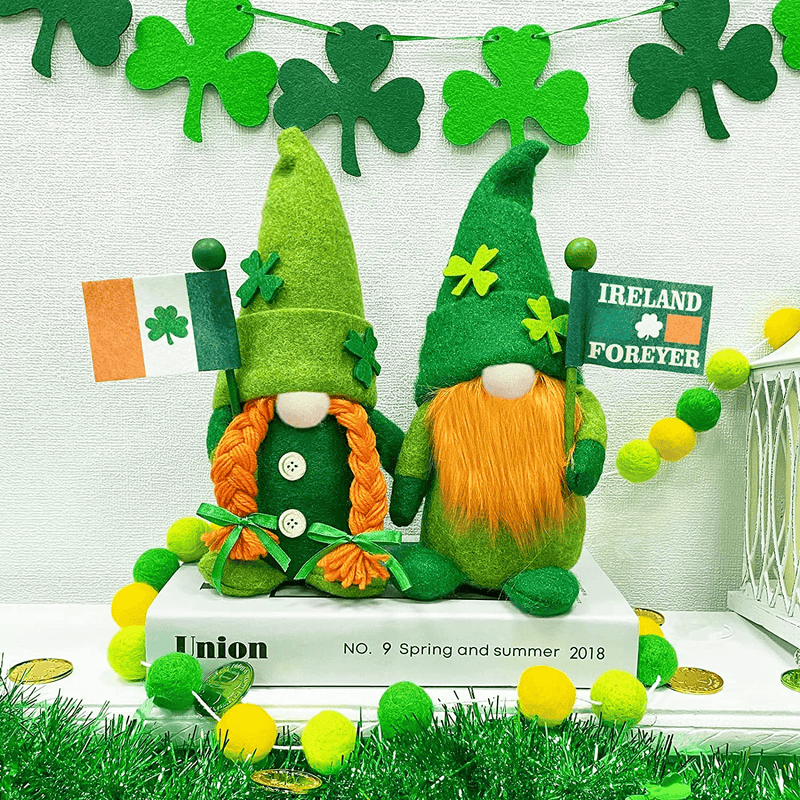 TURNMEON 2 Pack St.Patrick'S Day Gnomes Plush Elf Decorations, Leprechaun Hold Irish Flag Shamrocks Clover Hat Swedish Nisse Tomte Doll Figurines St.Patrick'S Day Decorations Home Gift Table Ornaments Arts & Entertainment > Party & Celebration > Party Supplies 12 months and up   