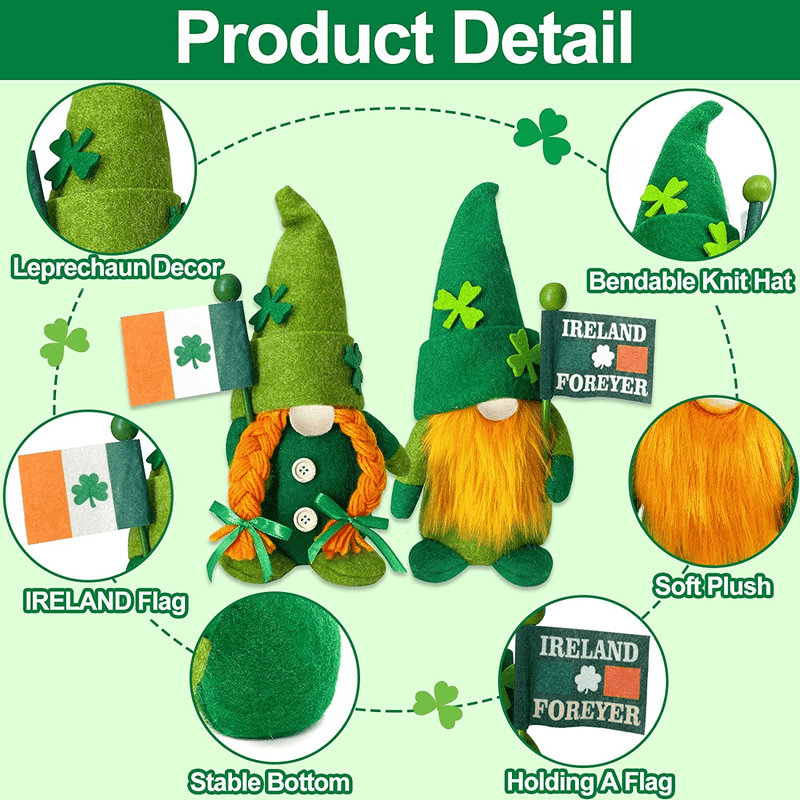 TURNMEON 2 Pack St.Patrick'S Day Gnomes Plush Elf Decorations, Leprechaun Hold Irish Flag Shamrocks Clover Hat Swedish Nisse Tomte Doll Figurines St.Patrick'S Day Decorations Home Gift Table Ornaments Arts & Entertainment > Party & Celebration > Party Supplies 12 months and up   