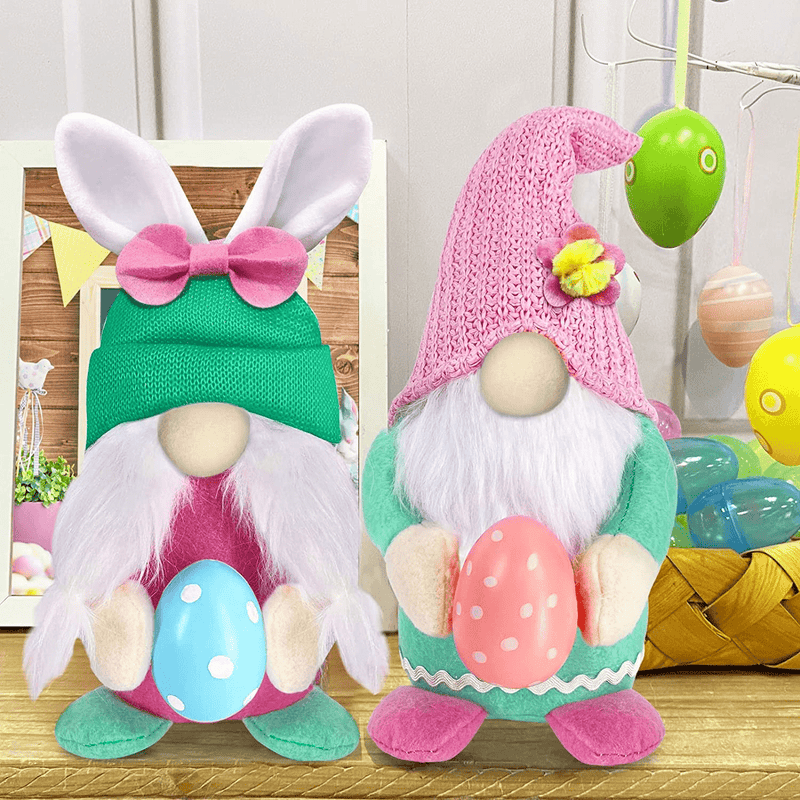 TURNMEON 2 Pcs Easter Bunny Gnomes Plush Easter Decorations Hold Easter Eggs Faceless Plush Rabbit Doll Handmade Swedish Tomte Elf Easter Spring Gnome Decoration Indoor Home Table Ornament Easter Gift Home & Garden > Decor > Seasonal & Holiday Decorations TURNMEON   