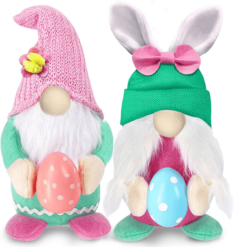 TURNMEON 2 Pcs Easter Bunny Gnomes Plush Easter Decorations Hold Easter Eggs Faceless Plush Rabbit Doll Handmade Swedish Tomte Elf Easter Spring Gnome Decoration Indoor Home Table Ornament Easter Gift Home & Garden > Decor > Seasonal & Holiday Decorations TURNMEON Bunny Eggs  