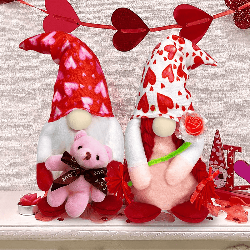 TURNMEON 2 Pcs Valentine'S Day Plush Gnomes Decorations, 14" Mr & Mrs Scandinavian Swedish Tomte Gnomes Doll Elf with Bear Rose Valentines Decorations Home Indoor Outdoor Table Ornament Gifts Present Home & Garden > Decor > Seasonal & Holiday Decorations TURNMEON   