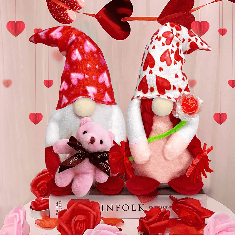 TURNMEON 2 Pcs Valentine'S Day Plush Gnomes Decorations, 14" Mr & Mrs Scandinavian Swedish Tomte Gnomes Doll Elf with Bear Rose Valentines Decorations Home Indoor Outdoor Table Ornament Gifts Present Home & Garden > Decor > Seasonal & Holiday Decorations TURNMEON   