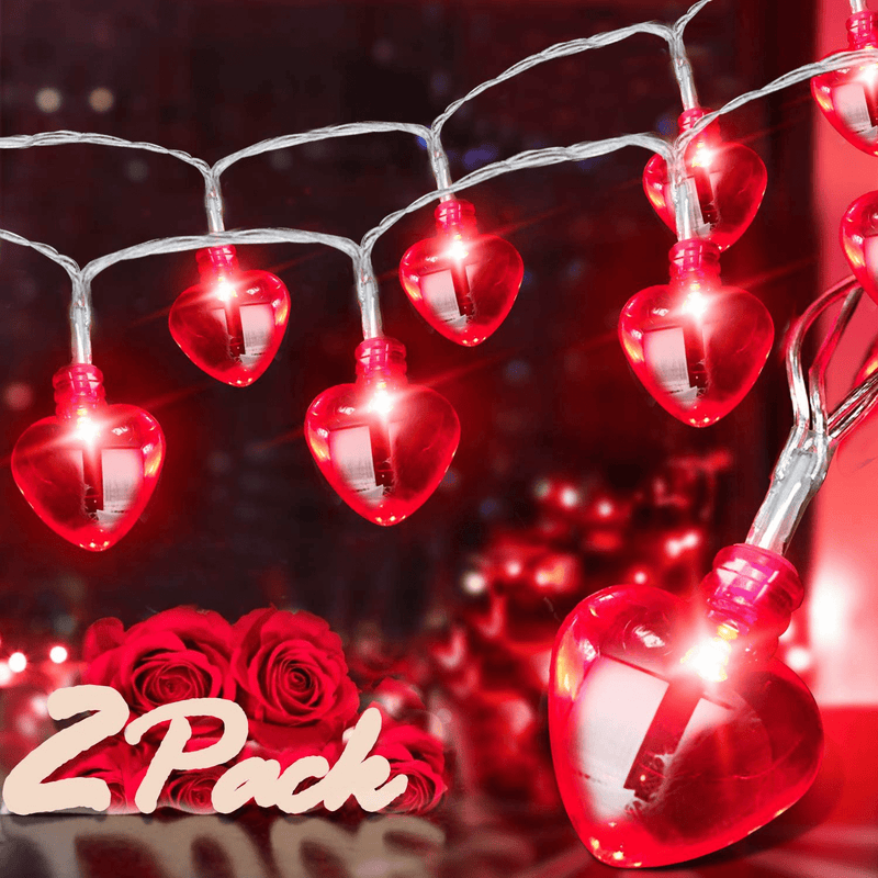 TURNMEON 2Pack 16.4Ft 40Led Valentines Day Decoration for Home Outdoor Valentines Lights Decoration, 8 Mode Heart Lights Valentines Day Decor String Lights Battery Operated for Home Home & Garden > Decor > Seasonal & Holiday Decorations TURNMEON   