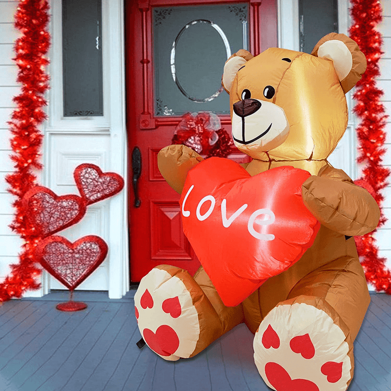 TURNMEON 3.5 Foot Inflatables Bear Valentine'S Day Decorations Outdoor Blow up Bear Holds Love Heart with Tether Stakes Led Lighted Valentines Decoration Yard Garden Home Party Decor Home & Garden > Decor > Seasonal & Holiday Decorations TURNMEON   