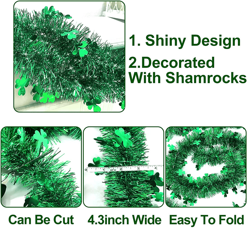 TURNMEON 3 Pack Total 49.2 Ft St.Patrick'S Day Shamrocks Tinsel Garlands Decor Green Clover Metallic Streamers St.Patrick'S Day Decorations Indoor Outdoor Home Irish Party Supplies,Each 16.4Ft by 4.3" Arts & Entertainment > Party & Celebration > Party Supplies TURNMEON   
