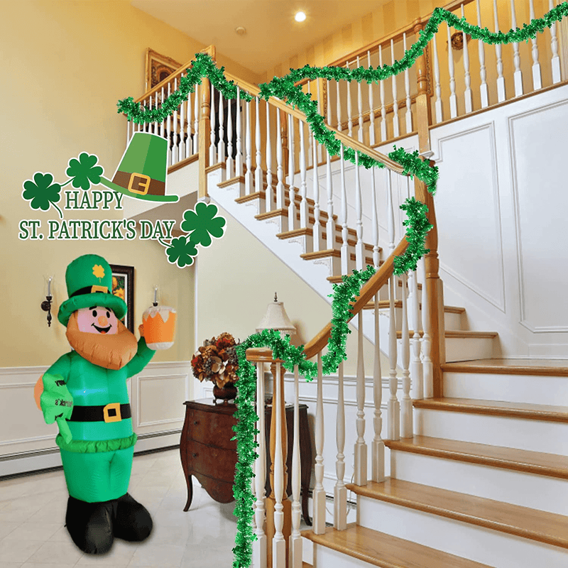 TURNMEON 3 Pack Total 49.2 Ft St.Patrick'S Day Shamrocks Tinsel Garlands Decor Green Clover Metallic Streamers St.Patrick'S Day Decorations Indoor Outdoor Home Irish Party Supplies,Each 16.4Ft by 4.3"