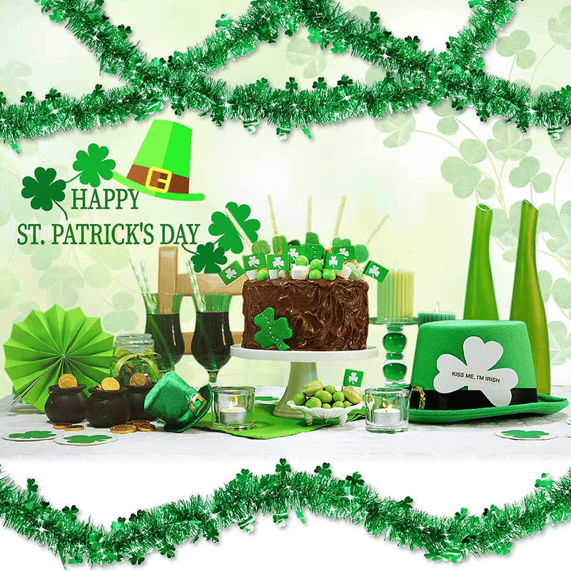 TURNMEON 3 Pack Total 49.2 Ft St.Patrick'S Day Shamrocks Tinsel Garlands Decor Green Clover Metallic Streamers St.Patrick'S Day Decorations Indoor Outdoor Home Irish Party Supplies,Each 16.4Ft by 4.3" Arts & Entertainment > Party & Celebration > Party Supplies TURNMEON   