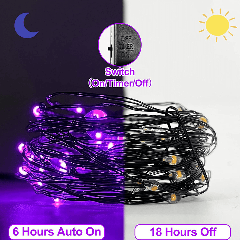 TURNMEON 3 Set Halloween String Lights Decor with Timer, Each 10Ft 30LED Copper Wire Battery Powered Fairy Lights for Scary Halloween Decoration Outside Garden Yard Party Home Indoor Outdoor, Purple Arts & Entertainment > Party & Celebration > Party Supplies TURNMEON   