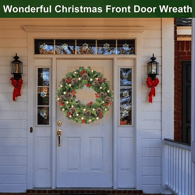 TURNMEON 30 Inch Large Prelit Christmas Wreath with 80 Warm Lights Timer Pine Cone Red Berries Battery Operated Thick Artificial Wreath for Front Door Xmas Decoration Holiday Party Indoor Outdoor Home Home & Garden > Decor > Seasonal & Holiday Decorations& Garden > Decor > Seasonal & Holiday Decorations TURNMEON   
