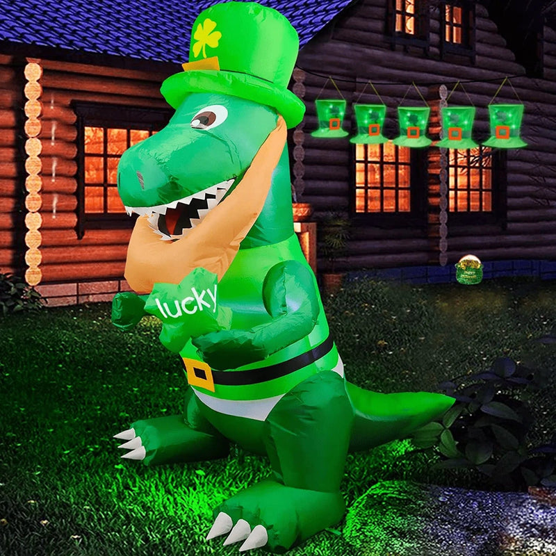 TURNMEON 4 Ft Dinosaur St. Patrick'S Day Inflatables Decorations Outdoor Blow up Dino Shamrocks Clover Leprechaun Hat LED Lights Irish St. Patrick’S Day Decorations Indoor Home Yard Garden Lawn Party Arts & Entertainment > Party & Celebration > Party Supplies TURNMEON   