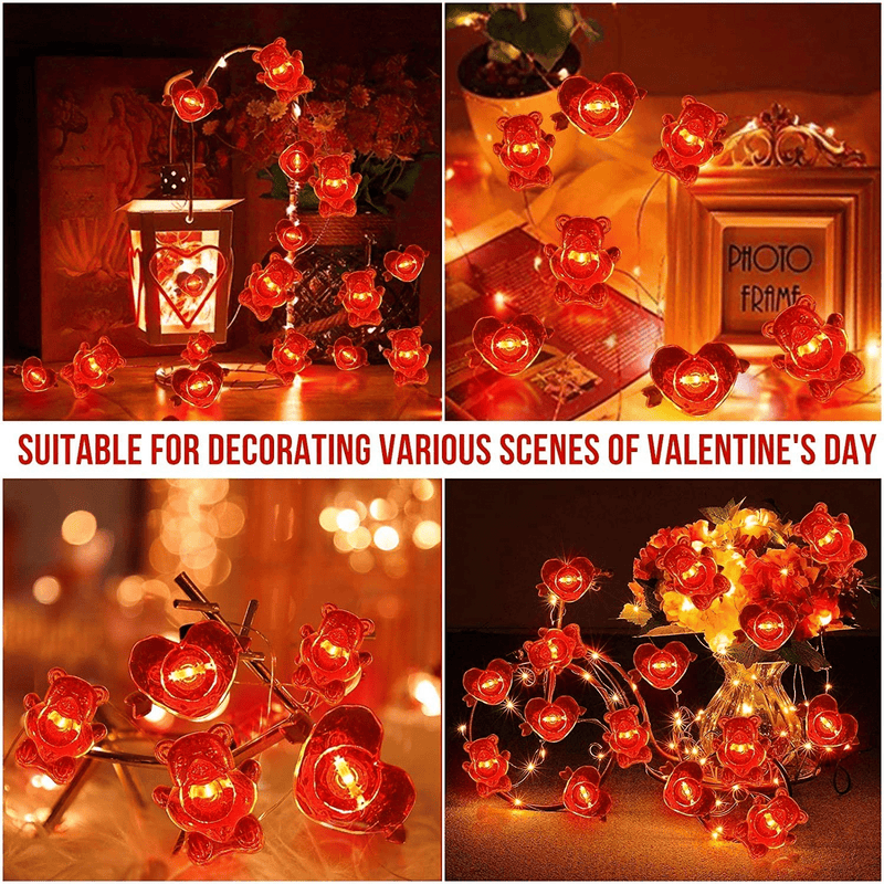 TURNMEON 40 LED 10Ft Valentine'S Day Lights Bear Heart String Lights Valentines Decorations Lights Copper Wire Battery Operated Fairy Light Bedroom Home Indoor Outdoor Valentines Decor (Bear Heart) Home & Garden > Decor > Seasonal & Holiday Decorations TURNMEON   