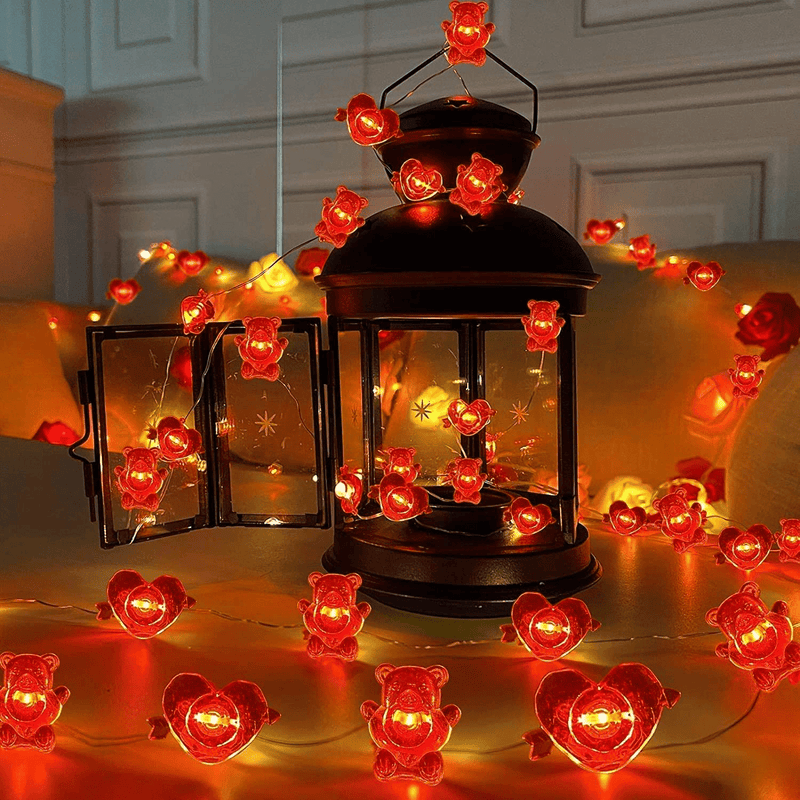 TURNMEON 40 LED 10Ft Valentine'S Day Lights Bear Heart String Lights Valentines Decorations Lights Copper Wire Battery Operated Fairy Light Bedroom Home Indoor Outdoor Valentines Decor (Bear Heart) Home & Garden > Decor > Seasonal & Holiday Decorations TURNMEON   