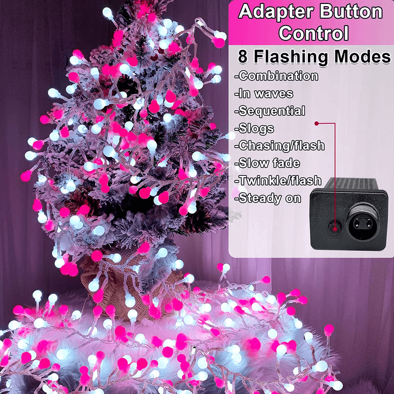 TURNMEON 400 LED 13 Ft Valentines Day Globe Fairy String Lights Decor Timer 8 Modes Plug in 2 Colors Changing Valentines Lights Decoration Home Party Indoor Outdoor Tree Yard Bedroom (Pink White) Home & Garden > Lighting > Light Ropes & Strings TURNMEON   