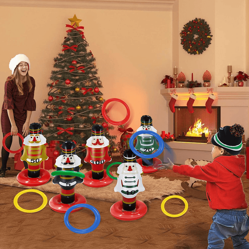 TURNMEON 5 Pack Christmas Nutcrackers Ring Toss Christmas Party Games Toys Inflatable Ring Toss Kids Family Christmas Party Supplies Decoration Indoor Outdoor Games(5 Scoreboard Nutcracker, 8 Rings) Home & Garden > Decor > Seasonal & Holiday Decorations& Garden > Decor > Seasonal & Holiday Decorations TURNMEON   