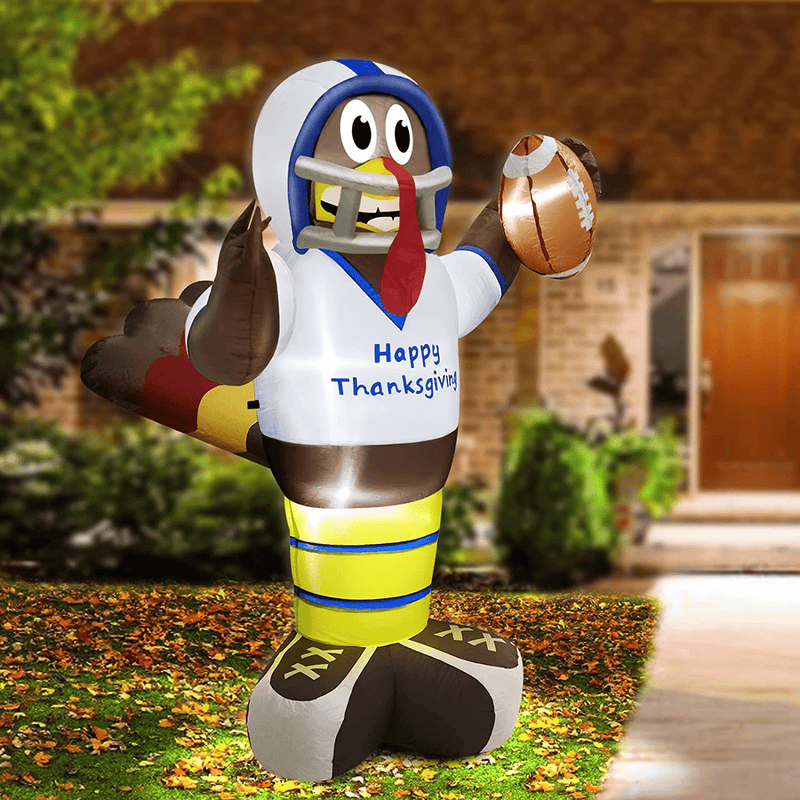 TURNMEON 6 Foot High Thanksgiving Inflatable American Football Turkey Decorations with LED Lights 6 Stakes 2 Tethers 2 Weight Bags Blow Up Fall Thanksgiving Decorations Outdoor Yard Garden Lawn Indoor Home & Garden > Decor > Seasonal & Holiday Decorations& Garden > Decor > Seasonal & Holiday Decorations TURNMEON   