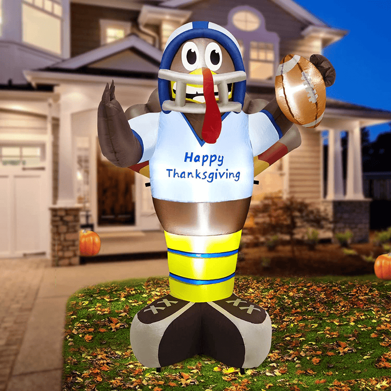 TURNMEON 6 Foot High Thanksgiving Inflatable American Football Turkey Decorations with LED Lights 6 Stakes 2 Tethers 2 Weight Bags Blow Up Fall Thanksgiving Decorations Outdoor Yard Garden Lawn Indoor Home & Garden > Decor > Seasonal & Holiday Decorations& Garden > Decor > Seasonal & Holiday Decorations TURNMEON   