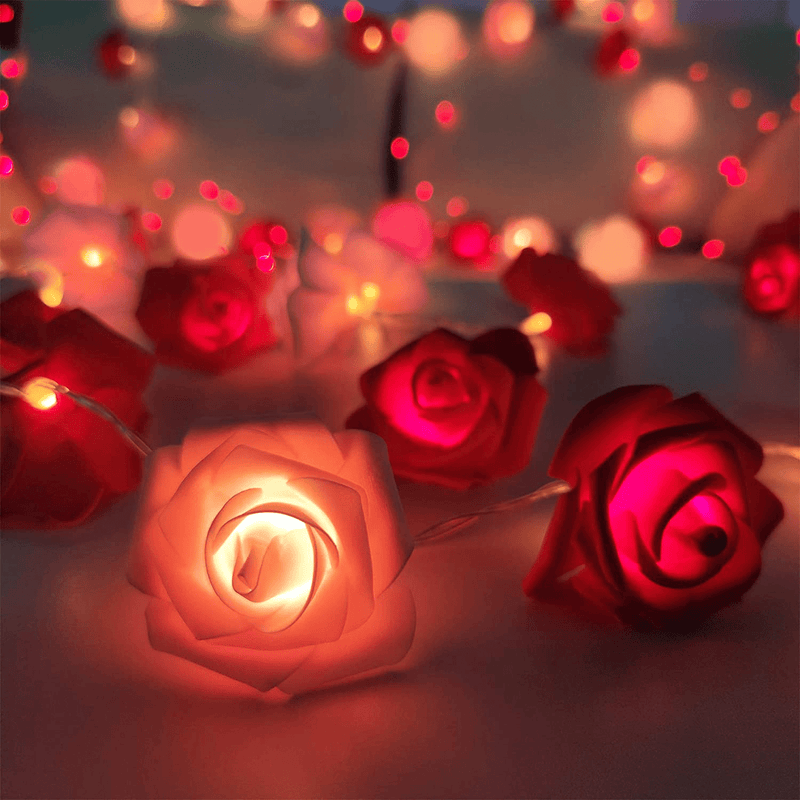 TURNMEON 7Ft 20 Led Valentines Rose Lights,Valentines Day Decor Red Pink Rose Fairy Lights Battery Operated Artificial Rose Flowers Garland Valentines Decoration Home Indoor Outdoor(Warm White) Home & Garden > Decor > Seasonal & Holiday Decorations TURNMEON   