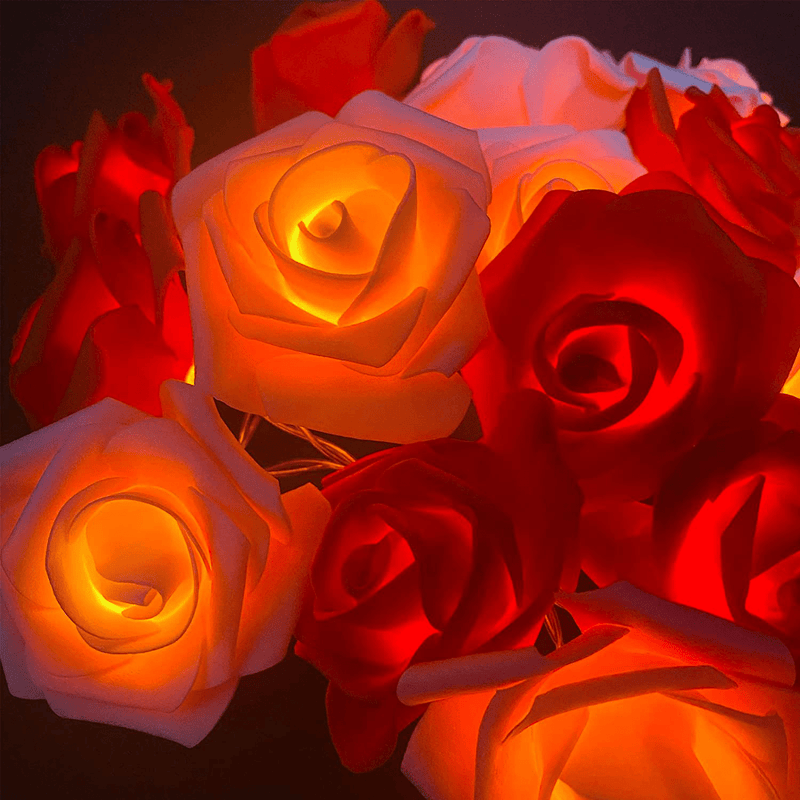 TURNMEON 7Ft 20 Led Valentines Rose Lights,Valentines Day Decor Red Pink Rose Fairy Lights Battery Operated Artificial Rose Flowers Garland Valentines Decoration Home Indoor Outdoor(Warm White) Home & Garden > Decor > Seasonal & Holiday Decorations TURNMEON   
