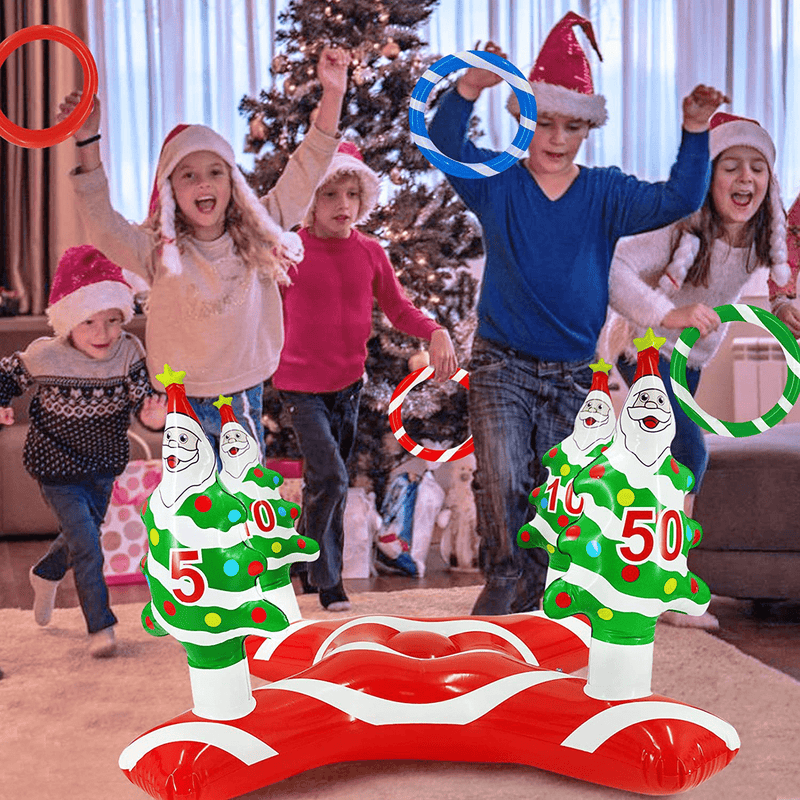 TURNMEON Giant Inflatable Christmas Tree Ring Toss Party Game Toys Kids Adults Family Stocking Stuffers Christmas Party Supplies Favors Decoration Indoor Outdoor Games(4 Score Santa Base, 4 Rings) Home & Garden > Decor > Seasonal & Holiday Decorations& Garden > Decor > Seasonal & Holiday Decorations TURNMEON   