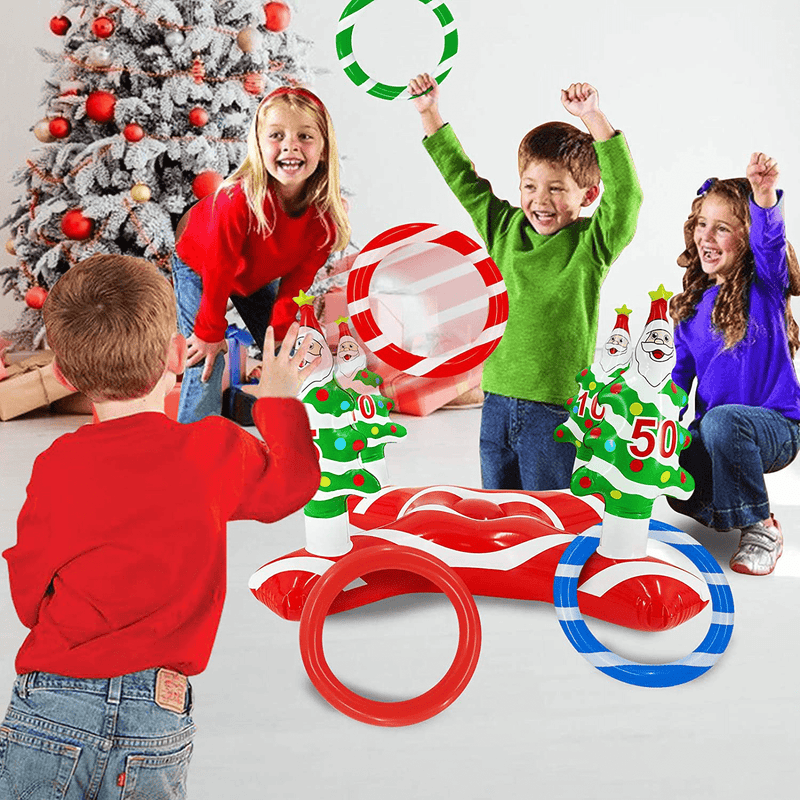 TURNMEON Giant Inflatable Christmas Tree Ring Toss Party Game Toys Kids Adults Family Stocking Stuffers Christmas Party Supplies Favors Decoration Indoor Outdoor Games(4 Score Santa Base, 4 Rings) Home & Garden > Decor > Seasonal & Holiday Decorations& Garden > Decor > Seasonal & Holiday Decorations TURNMEON   