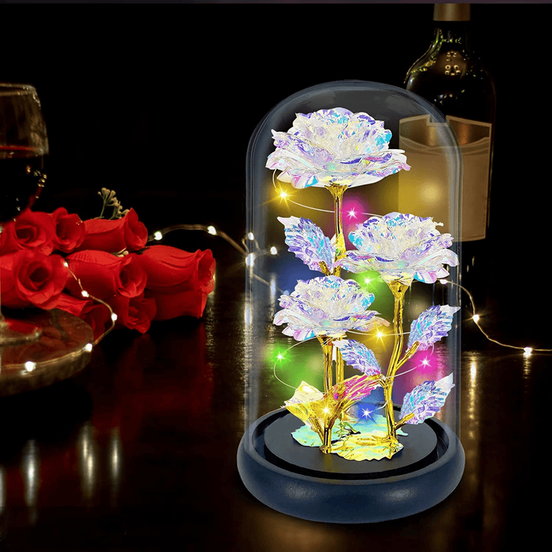 TURNMEON Rose Gift Valentines Gifts for Her, 3 Artificial Galaxy Forever Flowers Light up Roses in Glass Dome Birthday for Wife Girlfriend Mom Women Wedding(Colorful) Home & Garden > Decor > Seasonal & Holiday Decorations TURNMEON   