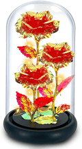 TURNMEON Rose Gift Valentines Gifts for Her, 3 Artificial Galaxy Forever Flowers Light up Roses in Glass Dome Birthday for Wife Girlfriend Mom Women Wedding(Colorful) Home & Garden > Decor > Seasonal & Holiday Decorations TURNMEON Red  