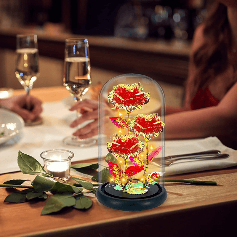 TURNMEON Rose Gift Valentines Gifts for Her, 3 Artificial Galaxy Forever Flowers Light up Roses in Glass Dome Birthday for Wife Girlfriend Mom Women Wedding(Red) Home & Garden > Decor > Seasonal & Holiday Decorations TURNMEON   